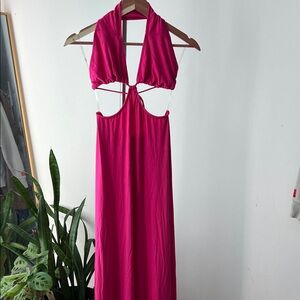 Rachel Pally Krystina Fuchsia Halter Maxi Dress jubilee pink S